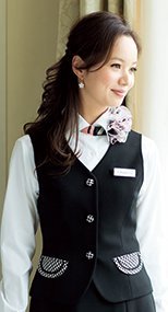11455 en joie(アンジョア) 上質感なニット×千鳥柄ポケットのベスト 無地×チェック 93-11455