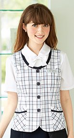 16510 en joie(アンジョア) ラウンドネックが優しい印象のチェック柄ベスト 93-16510