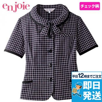 en joie(アンジョア) 26255 [春夏用]広めのラウンドネックで夏も涼しいチェック柄オーバーブラウス