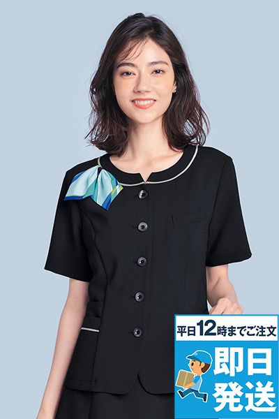 Bonmax BCJ0715 [春夏用]ポリジン オーバーブラウス [吸汗速乾/ストレッチ/シャドーチェック/リボン取り外し可]