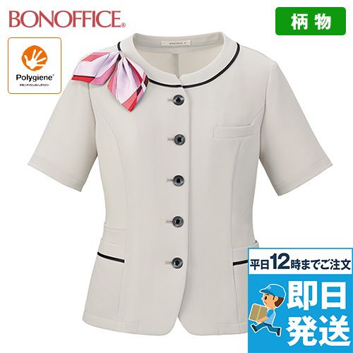 Bonmax BCJ0715 [春夏用]ポリジン オーバーブラウス シャドーチェック[リボン取り外し可]