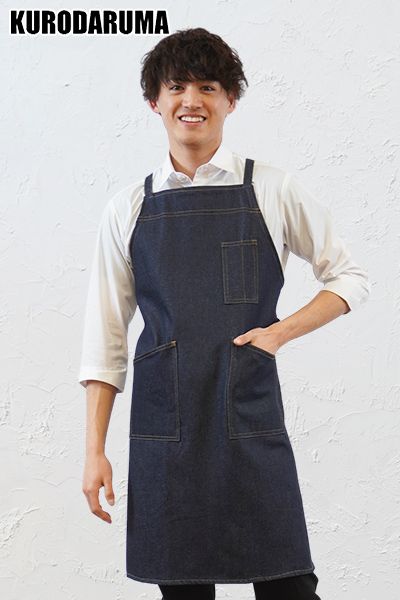 47224 クロダルマ デニム 胸当てエプロン X型