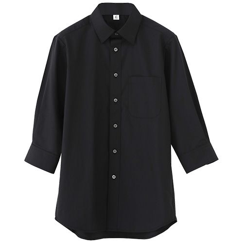06-07ユニフォーム 23番 シャツ 黒-192 セブンユニフォーム GH7022 レギュラーカラー7分袖シャツ[男女兼用