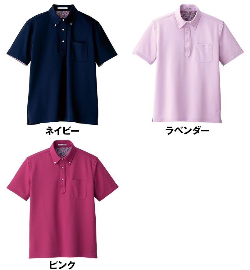 FB5025M ナチュラルスマイル ドライポロシャツ 花柄B(男性用)ボタンダウン 色展開