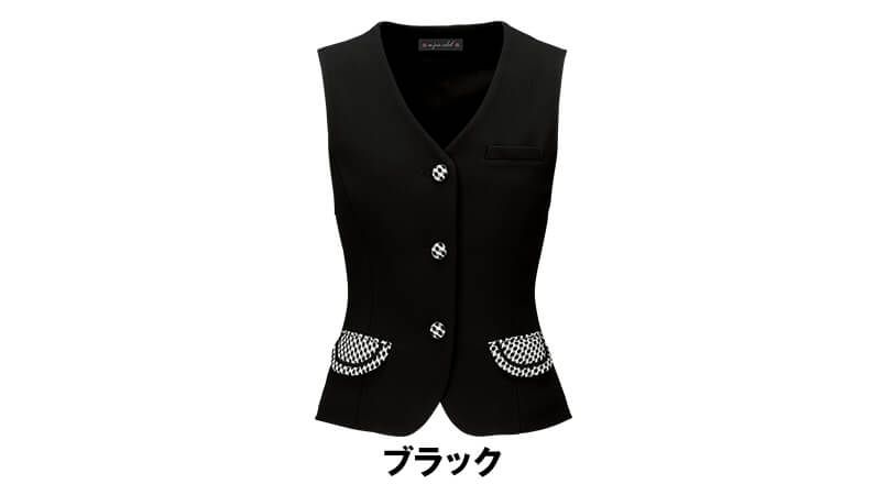 en joie(アンジョア) 11455 [通年]上質感なニット×千鳥柄ポケットのベスト 無地×チェック 色展開