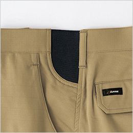 アイトス AZ2450[春夏用]ワークパンツ（ノータック）[男女兼用] イージーウエスト。サイドにゴムを挟み込みウエストの動きに対して柔軟に対応。
