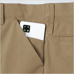 アイトス AZ4250 [春夏用]TULTEX ワークパンツ(ノータック)[男女兼用] スマホポケット。左右ポケットの内側にスマホも収納できるサブポケットを装備。
