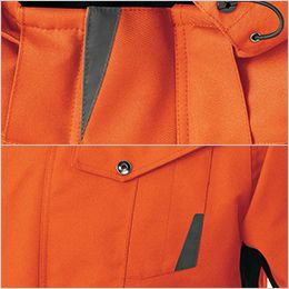 アイトス AZ6065 [秋冬用]防水防寒ブルゾン[男女兼用] 反射材(黒反射)。前立、ポケットにデザインを損ねない黒反射材を採用。夜間の視認性を確保。
