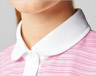 UZL8024 ルコック ボーダーニットポロシャツ(女性用) 丸みのある襟元がポイント