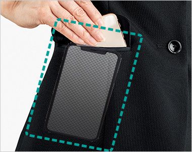 Bonmax AJ0263 [通年]ジャケット 無地 ポケット内部の袋布は点線のように大きく、上部に空間を作ることでスマホがすっきり収まります