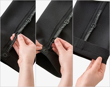 Bonmax AP6252 [通年]ポリジン 裾上げらくらくパンツ[ストレッチ/千鳥格子/抗菌防臭] 裾に目盛りの付いたテープとボタンがあり、縫わずに裾上げができます。最大13cm裾上げ可能です。