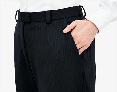 Bonmax AP6253 [通年]ポリジン 裾上げらくらくパンツ[抗菌防臭/ニット/ストライプ] 両脇に出し入れしやすい斜めポケット付き。