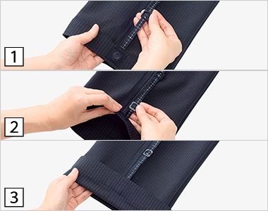 Bonmax AP6262 [通年]裾上げらくらくパンツ[ストライプ/ストレッチ] 裾に目盛りの付いたテープとボタンがあり、縫わずに裾上げがらくにできます。股下75～62㎝（最大13㎝）の裾上げが可能です。