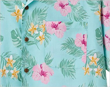 Facemix FB4577U [春夏用]アロハシャツ(ハイビスカス柄)[男女兼用] 左胸アウトポケット
