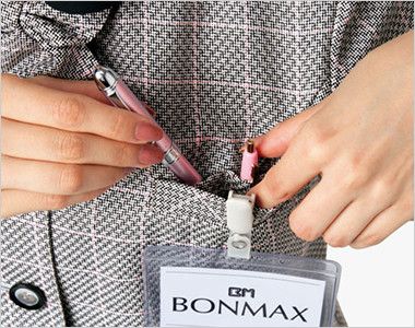 Bonmax LJ0770 [春夏用]オーバーブラウス(リボン付き) チェック ポケット付き