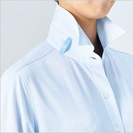 Bonmax RB4552 [通年]光沢が美しくシャツ感のニット素材 半袖ブラウス 衿下のサイドにループが付いています