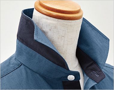 24313 ボストン商会 ワイドカラーシャツ/七分袖(男女兼用) トレンドの形を取り入れたワイドカラー。台衿内側の同系の配色がアクセント。