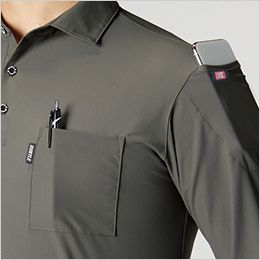 バートル 235 [春夏用]アイスストレッチ長袖ポロシャツ[男女兼用] 台襟付き仕様
袖マルチポケット(左)
（意匠登録）
胸ポケット（左）