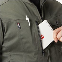 バートル 671 [通年用]T/Cストレッチツイル ジャケット[男女兼用] レベルブック・Phone収納ファスナーポケット、胸ポケット(右)