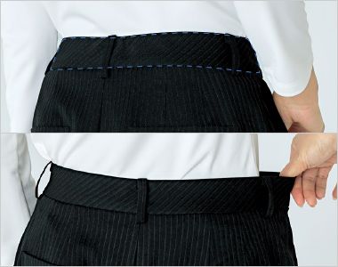 パンツ トリックウエスト。
伸縮性のあるウエストベルト仕様。
一見ゴムベルトとは思えないから楽ちんながらもすっきり見えを叶えます