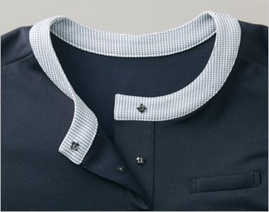 アルファピア AR7606 [春夏用]ノーカラーポロシャツ [ニット/吸汗速乾/防透] チラ見え防止の胸元ガード