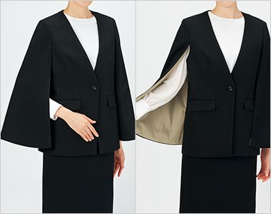 ジャケット ケープを羽織ったように見えるノーカラージャケット