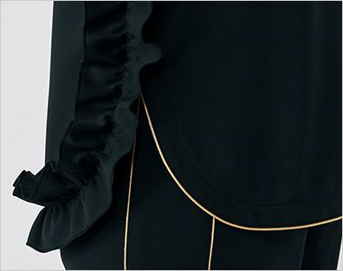 Unite FR0005 フリルトップス/七分袖[女性用] 両脇スリットデザインで前面にパイピング、後面にはフリルが