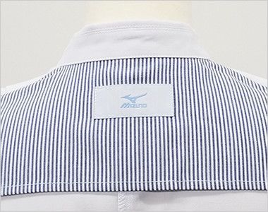 MZ-0057 ミズノ(mizuno) 七分袖 レディースドクターコート・シングル(女性用) ブルーストライプ地を使用(裏返した状態)