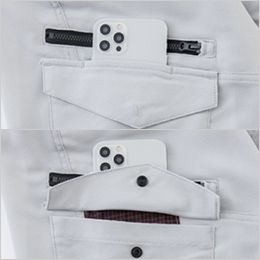 コーコス A-7175 [通年]アンドレスケッティ ストレッチ カーゴパンツ[男女兼用] 上から入るスマホポケット。フラップを閉じた状態でもスマホを収納できるポケット付