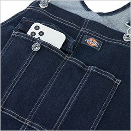 コーコス D-689 [通年]Dickies ストレッチシルキーデニム オーバーオール つなぎ[男女兼用] フロントに大容量で使い勝手の良いマルチポケットを施した仕様