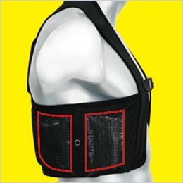 コーコス GI-469 [春夏用]アイスメッシュベスト 保冷剤150g用 6ポケット＆ペルチェ穴[男女兼用] タテ入れ脇保冷剤ポケット
タテに入れることで身体のラインにピッタリ沿って保冷剤が密着