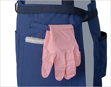4049 Folk 医療介護用エプロン[2wayタイプ][男女兼用] ループ付きで布巾や手袋などをかけて使用できます。
また濡れ布巾専用ポケットがあり、内側に撥水加工がされているので水が染みにくい便利なポケット
