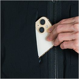 コットンナイロンストレッチ ワークジャケット スマホが入る縦ファスナー付き両胸ポケット

