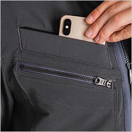 3790 アイズフロンティア 2WAYストレッチワークジャケット 上部にスマホが入る右胸ダブルポケット