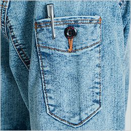 接触冷感ストレッチデニムワークジャケット スタイリッシュな左袖ペンポケット