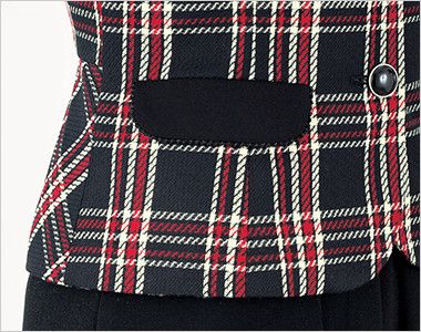 en joie(アンジョア) 81790 [通年]鮮やかチェック柄と個性的な襟が好感度のジャケット チェック柄を抑える見た目の黒いフラップポケット