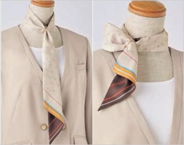 Enjoy EAZ1019 [通年]ロングスカーフ（リバーシブル） 結び方のバリエーション。ネクタイ風(左側)と片リボン結び(右側)。
