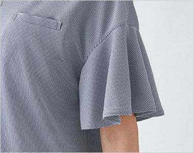 Enjoy ESP782 [春夏用]ノーカラーのオフィスポロシャツ[ストレッチ/制菌/吸汗速乾] ラッフルスリーブ