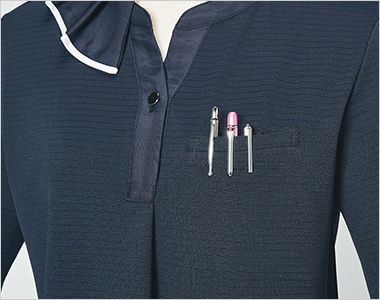 Enjoy ESP895 [春夏用]透けにくい！汗ジミが気にならないポロシャツ[ニット/ストレッチ/吸汗速乾/防透/ボーダー] 補強布の大きめポケット付き