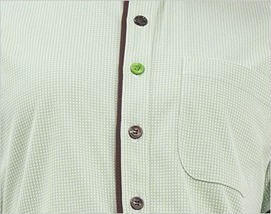 HM2659 ハートグリーン 半袖ニットシャツ(男女兼用) 胸元のボタンの色使いを変えることで、おしゃれなワンポイントになります