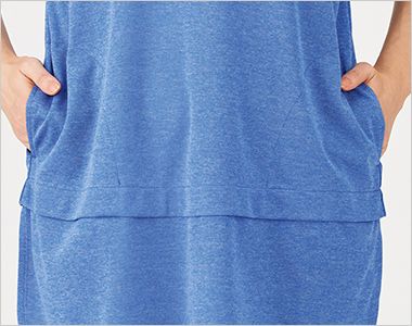 HSP018 ハートグリーン 半袖ロングポロシャツ[男女兼用] 両サイドにメモ帳などが収納できる大容量ポケットつき。	