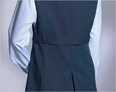Selery S04750 04751 [通年]ベスト[ストレッチ/エコ/ストライプ] バックスタイル。高めの位置に施した腰ベルトがスタイルアップ効果あり。