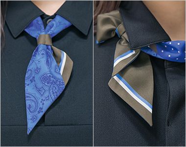 スカーフリボン ドット柄とペイズリー柄を選べる
巻き方選べるループ付きスカーフリボン