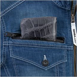 ジーベック 2814[春夏用]現場服 ストレッチ サマーデニムジャケット 長財布もスッポリ入る深めのファスナーポケット