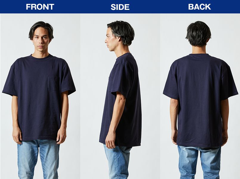 5.6オンス ハイクオリティーTシャツ(ポケット付)(男女兼用) モデル前後(メンズ)