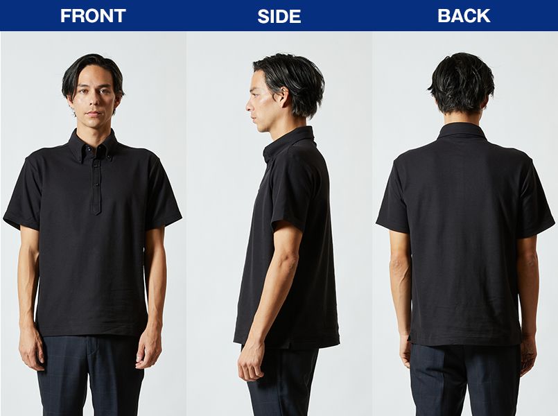 ドライCVCボタンダウンポロシャツ(ポケ無し)(5.3オンス)(男女兼用) モデル前後（メンズ）