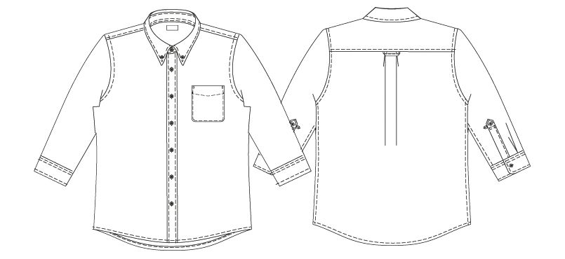 AZ7874 アイトス オックスボタンダウンシャツ/七分袖(男性用) ハンガーイラスト・線画
