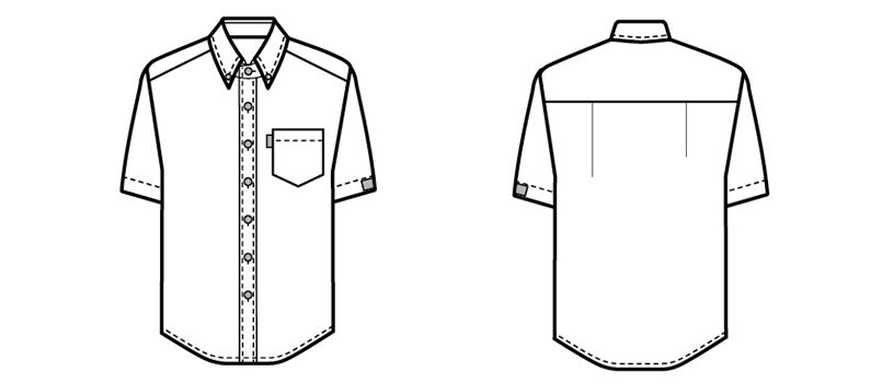 33301 ボストン商会 ボタンダウンシャツ/半袖(男女兼用) ストライプ ハンガーイラスト・線画