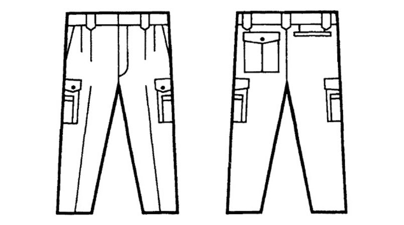 自重堂 832 低発塵製品制電ツータックカーゴパンツ(JIS T8118適合) ハンガーイラスト・線画