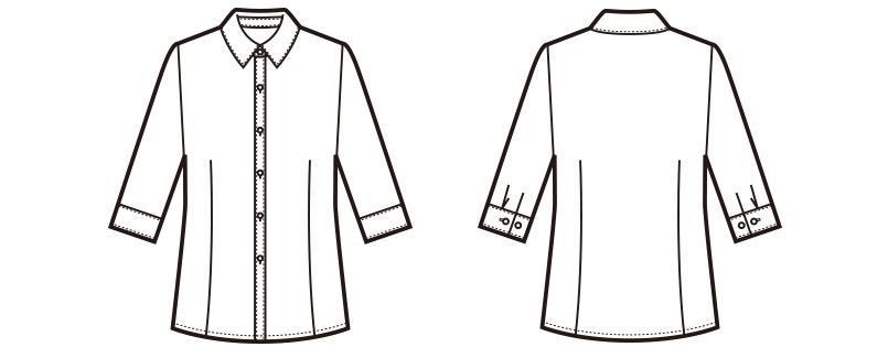 en joie(アンジョア) 01095 [通年]高めでシャープな襟元の七分袖ブラウス ハンガーイラスト・線画